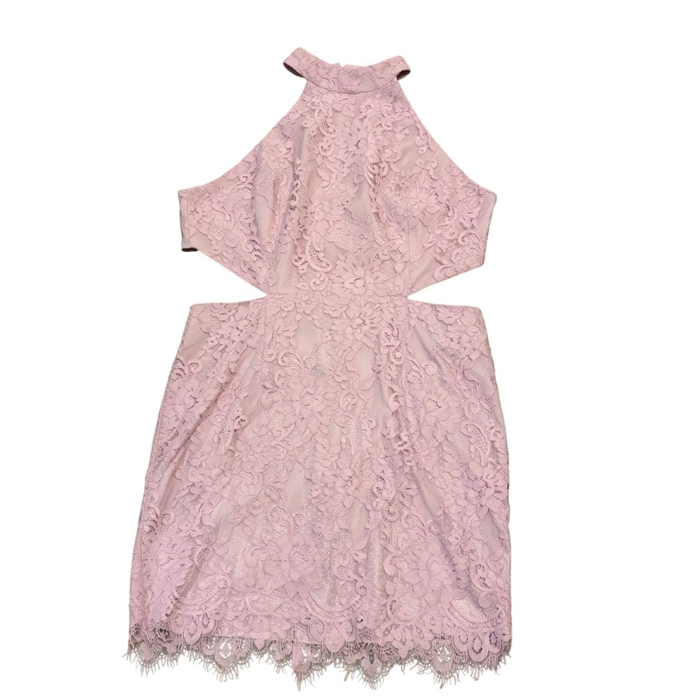NBD x NAVEN Womens XL Lavender Floral Lace Halter Cutout Mini Dress New